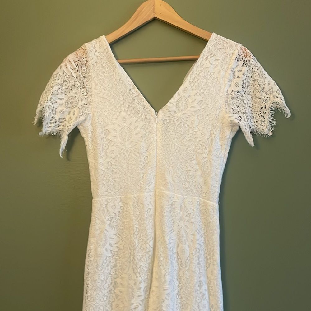 Lulus White Lace Short Sleeve Jumpsuit Bridal Wedding Rehearsal Sz S - Picture 8 of 11